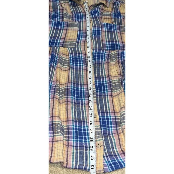 Free People (L) Voyage Shirtdress Plaid Gauzy textured in Sunrise Combo Pockets - Picture 10 of 16